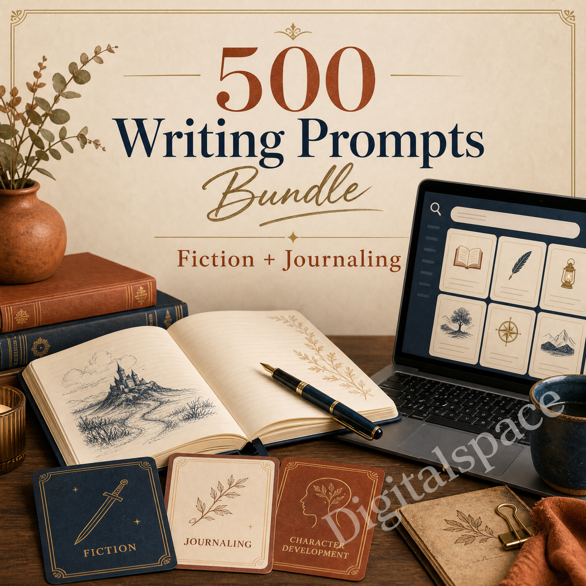500 Writing Prompts Bundle (Fiction & Journaling)